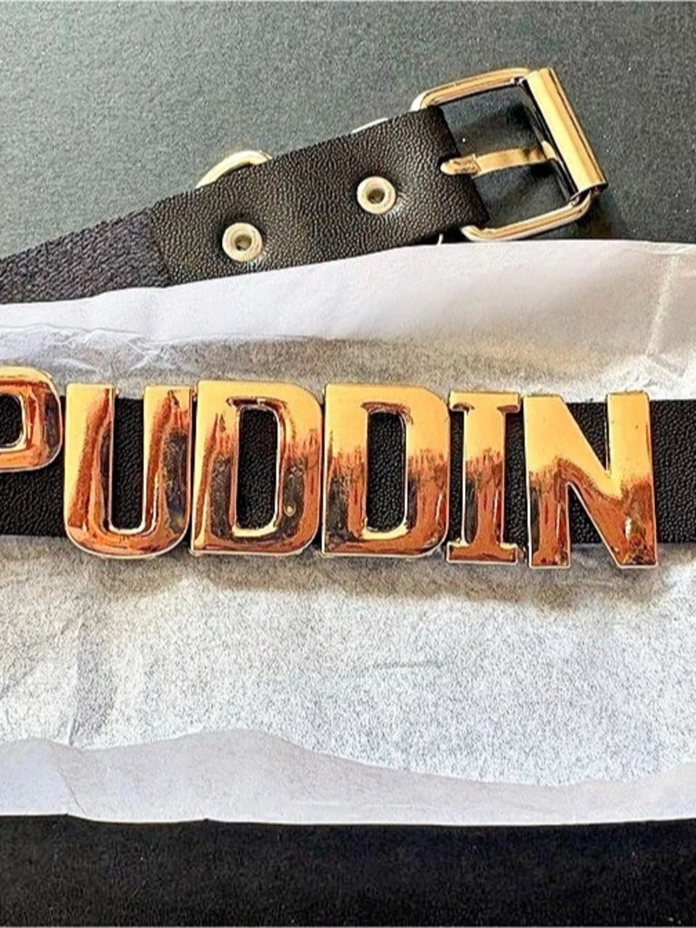 PUDDIN Women's Black Choker with Gold-Tone Buckle